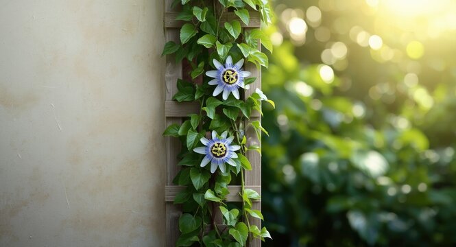 Passiflora caerulea vine covered with bright blue flowers outdoors