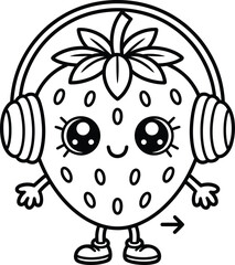 Fototapeta premium Cute strawberry character wearing headphones