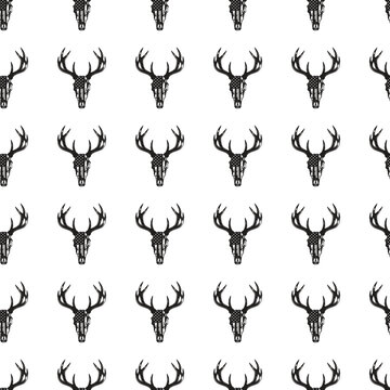 Repeating Black Deer Skull With Antlers And American Flag Distressed Pattern Design