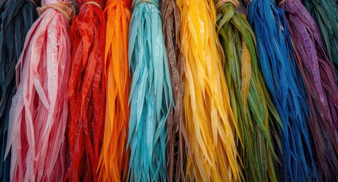 Gathered saltwater taffies showing a spectrum of colorful hues