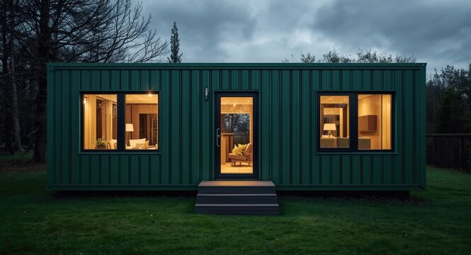 Green modular housing with expanded window designs and contemporary sandwich panel facade