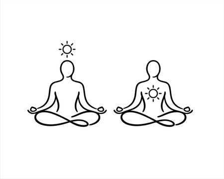 Minimalist Meditation Line Art Icon: Inner Sun and Spiritual Enlightenment Concept