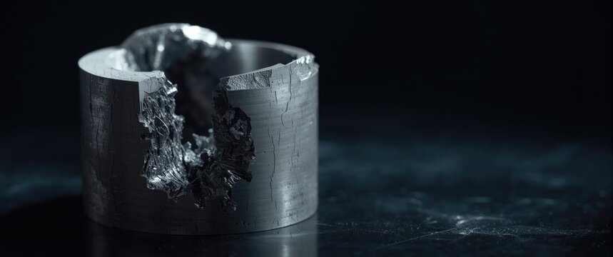 Fractured compressor piston in cast aluminum showing detailed casting and crack structure