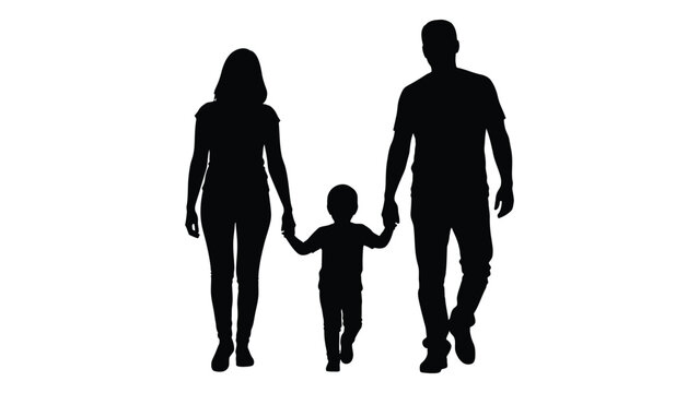 A family of three walking together