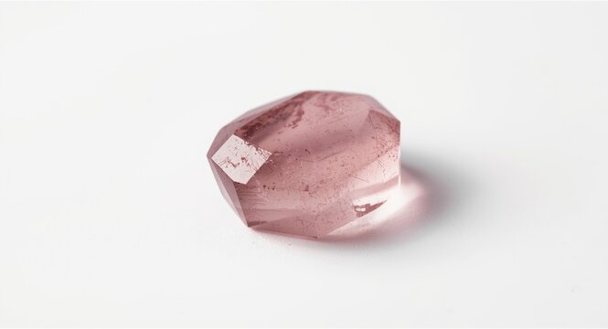 Glossy rose quartz jewel resting on minimalistic white surface