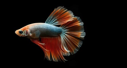 Fototapeta premium Graceful Betta Fish with Flowing Fins on Black Surface