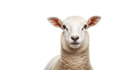 Fototapeta premium Lamb and white sheep friendly headshots in front view with clear white background