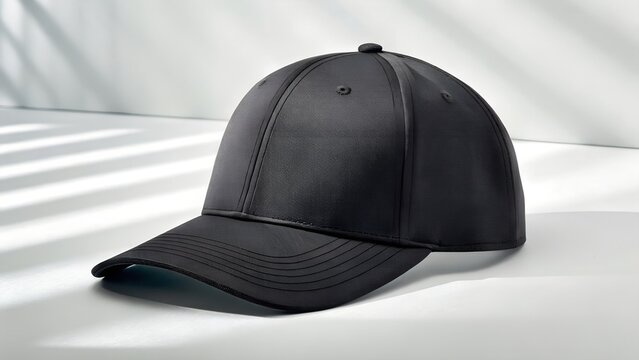 Black baseball cap isolated on white and black background showing a simple blank headwear object