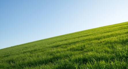 Obraz premium idyllic hillside with fresh green grass glistening under a clear sky