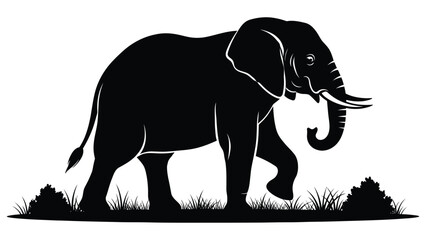 Fototapeta premium Black silhouette illustration of an elephant standing in a savanna landscape