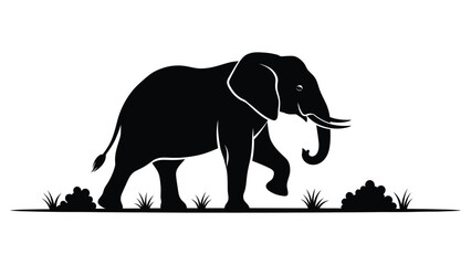 Obraz premium Black silhouette illustration of an elephant standing in a savanna landscape
