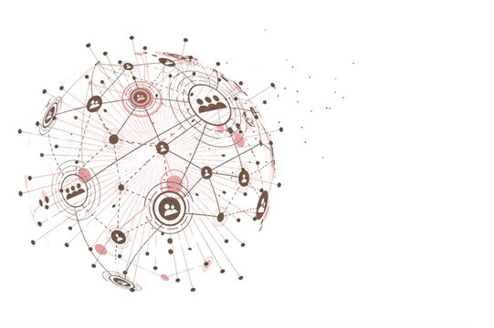 hand drawn network diagram with interconnected nodes and doodle icons on white background