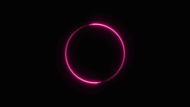 Glowing pink neon circle animation with a chasing bright segment on black, futuristic design, loading bar, digital progress, or abstract technology