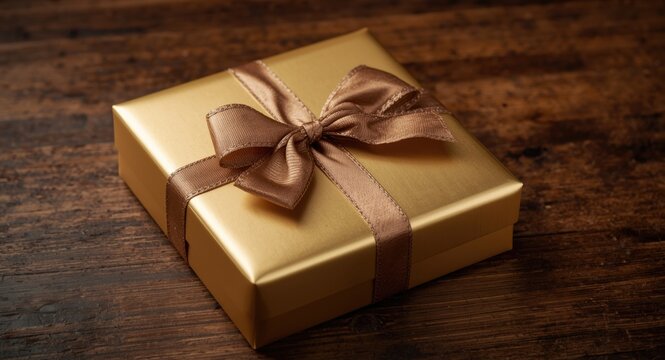 Gourmet chocolates presented in a bright gold package finished with a sophisticated bow