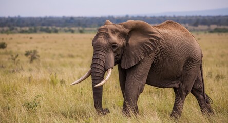 Obraz premium Large wild elephant in untouched natural grassland