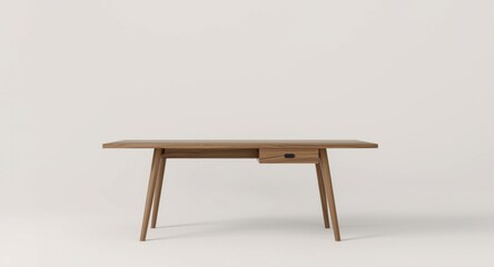 Fototapeta premium Sleek wooden desk shown on simple neutral backdrop