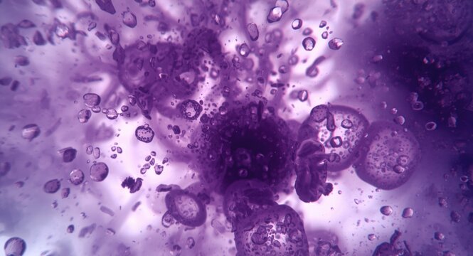 Close up examination of urine abnormality featuring white blood cells and epithelial cells at 40X with copy space