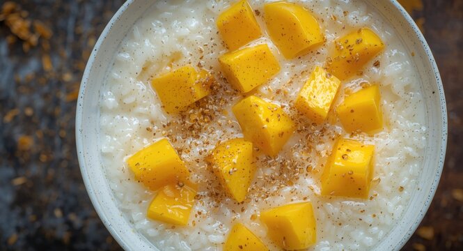 Refreshing mango sago bowl with juicy mango chunks and creamy texture