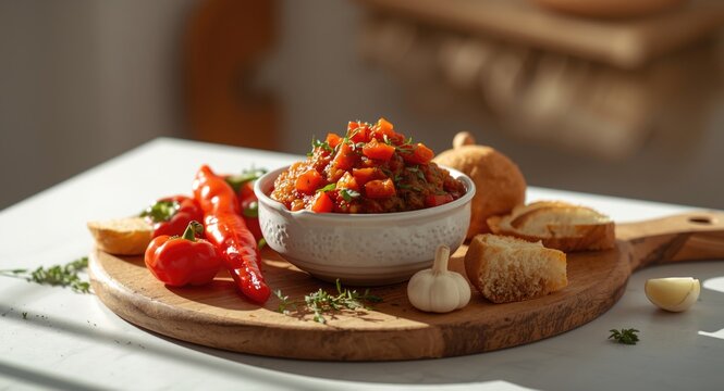 Fresh ajvar recipe combining red peppers onions and garlic to enhance bread dishes