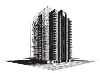 Fototapeta premium High rise building sketch. Architecture doodles
