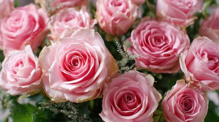 Fototapeta premium Pink roses arranged in lush bouquet close up floral setting