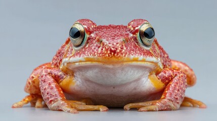 Fototapeta premium Colorful frog facing camera on neutral studio surface