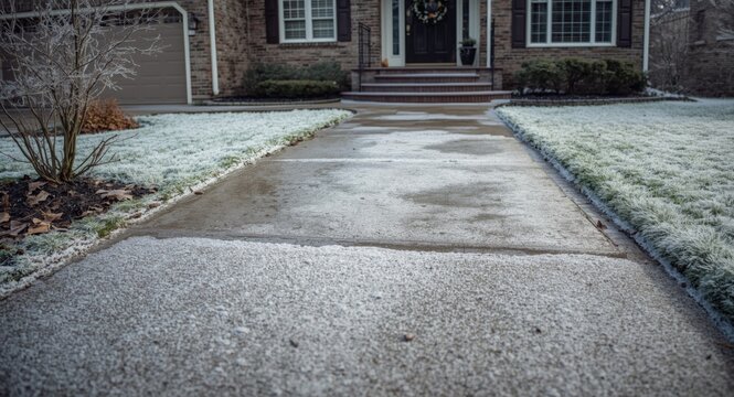 Frosty storm damages house driveway and walkways
