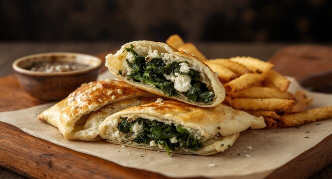 Savory Middle Eastern fatayer filled with fresh spinach and soft cheese