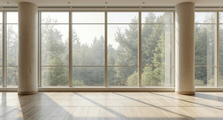 Fototapeta premium Large windows allowing bright morning light to inspire feelings of new opportunities