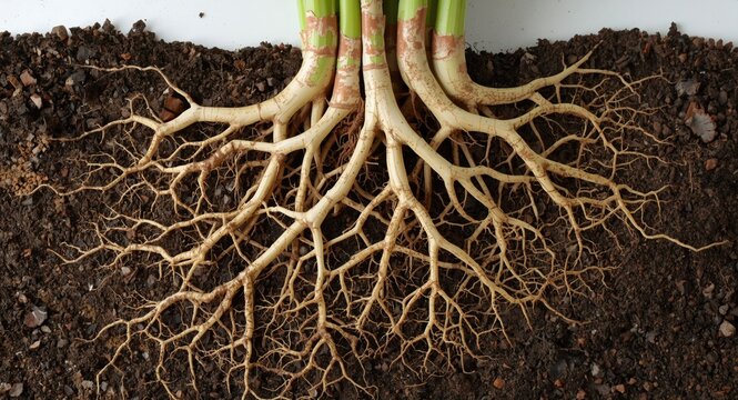 Root bound plant roots showing constricted growth pattern