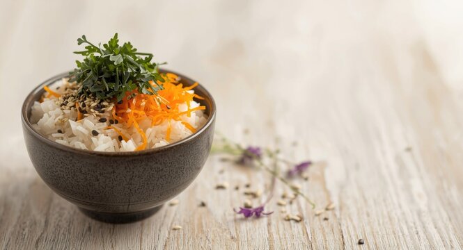 Seasoned rice featuring vegan furikake and shredded seaweed flakes