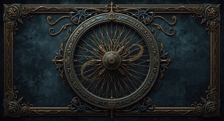 Obraz premium Intricate surreal wheel design framed with gothic ornamentation for branding