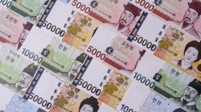 Korea, Korean cash bills, and the won currency for exchange and financial transactions. Korean won