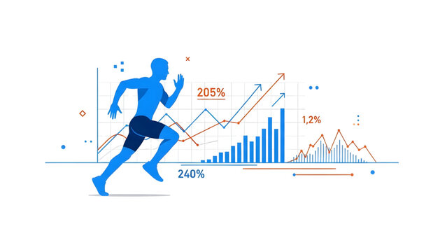 Stylized Running Athlete with Geometric Performance Data Layout
