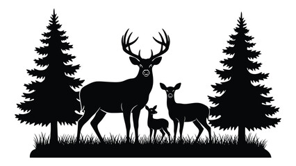 A buck and two does in a forest clearing © SILHUETTECHEMBER