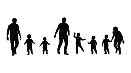 Obraz premium A family of seven people walking together in a line