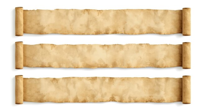Horizontal banners collection featuring aged parchment scroll with soft shadow on white background