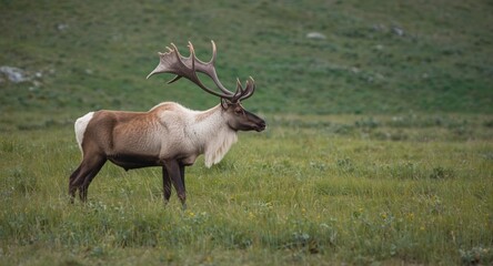 Obraz premium majestic caribou bull standing proudly in lush green meadow