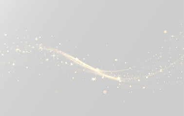 Golden sparkling light trail with magic dust and glowing particles on wave © Alehandro
