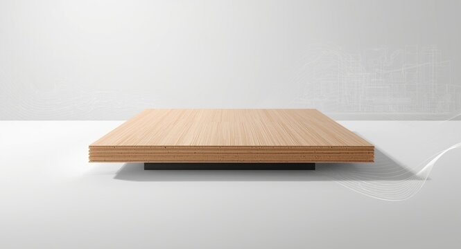 Melamine coated chipboard cross section illustrating structure and decorative surface