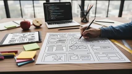 Obraz premium Adult coloring book in progress on a desk