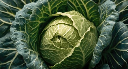 Fototapeta premium Hand drawn green cabbage with subtle watercolor color blending