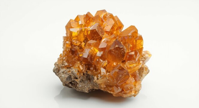 Detailed macro shot of wulfenite with vivid crystal pattern placed against white background
