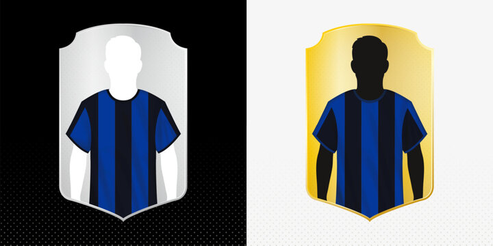Football Player Card Template with Blue and Black Striped Jersey