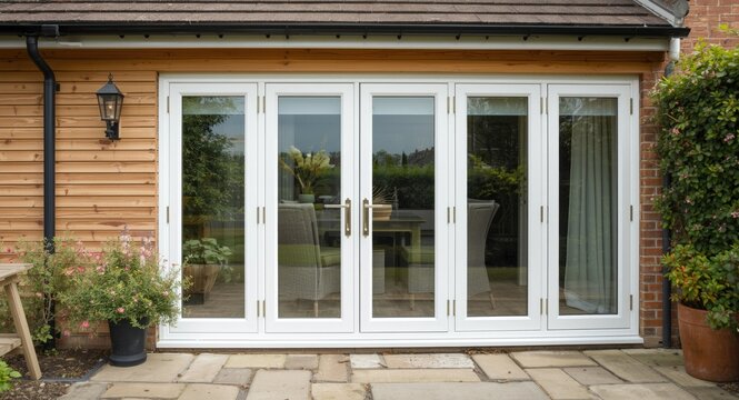 Practical white folding door constructed from PVC