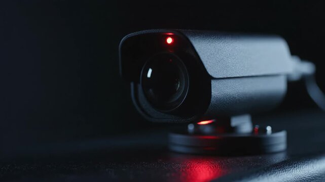 Security camera with red light on.