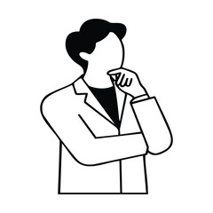 Fototapeta premium Professional individual making a thoughtful or contemplative gesture with a smartphone. Vector