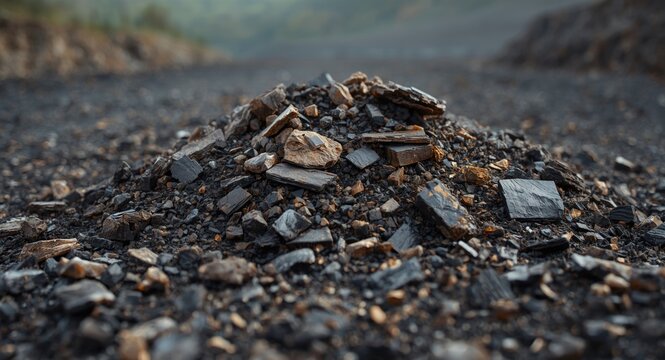 Iron ore slag heap close view revealing complex mineral composition in nature