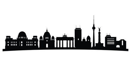 Berlin skyline silhouette against a plain white background showcasing recognizable landmarks © APIM02SN