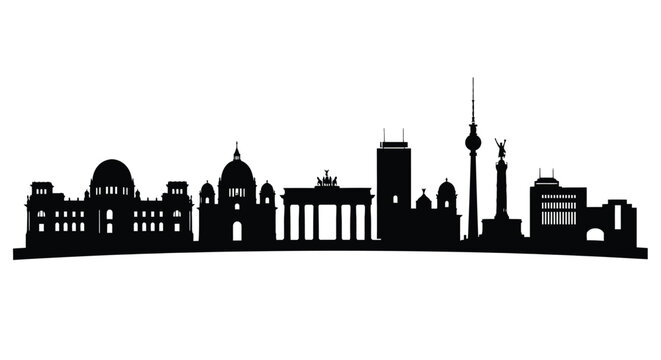 Berlin skyline silhouette against a plain white background showcasing recognizable landmarks